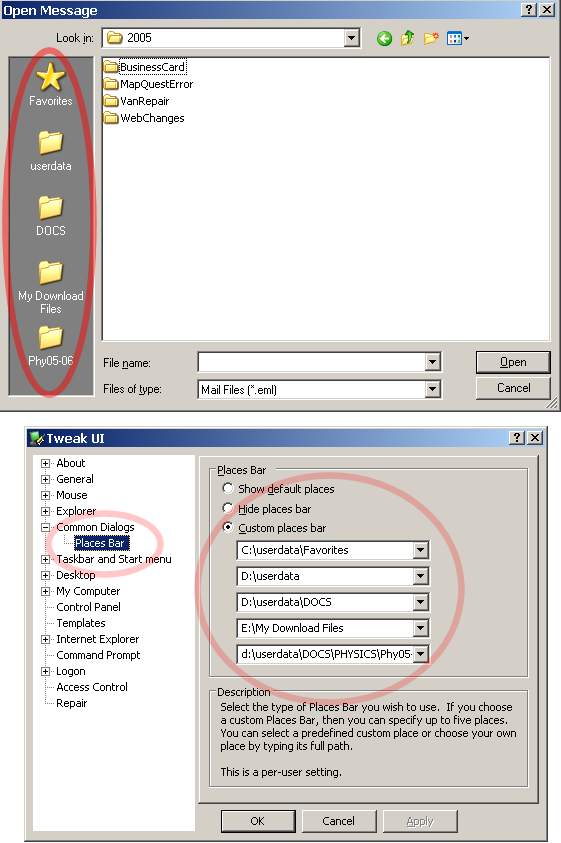 Open and Tweak UI dialog windows