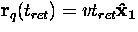 ${\bf{r}}_q(t_{ret}) = v t_{ret}{\bf{\hat{x}_1}}$