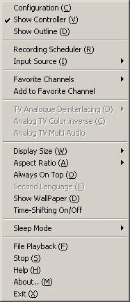 fusionHDTV menu