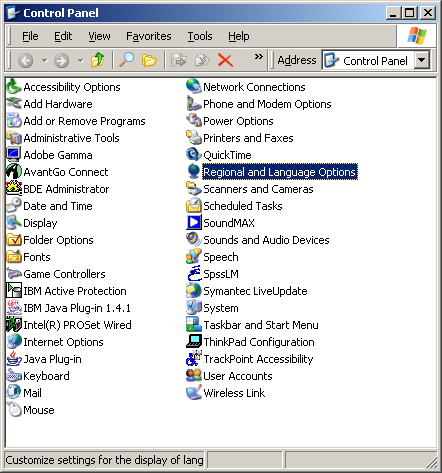 Control Panel's Regional and Language Options