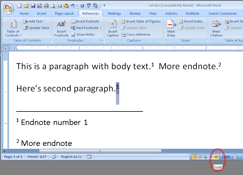 how to put endnotes in word