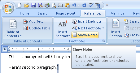 view endnote toolbar in word