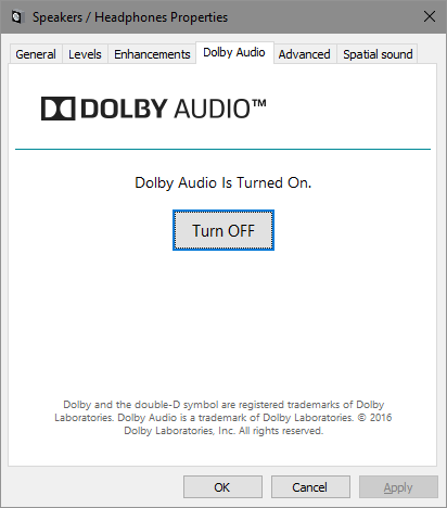 dolby audio control panel
