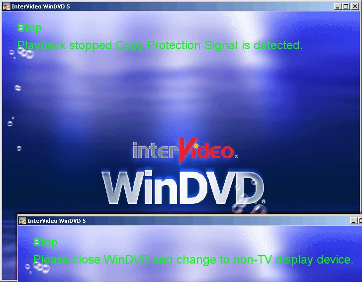 Please close WinDVD and change to non-TV display device."