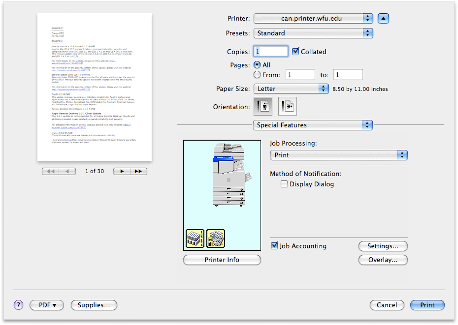 In print setup, set your Job Account, charge code etc. so it will authenticate (otherwise it may reject the job unless it is already configured for Banner).