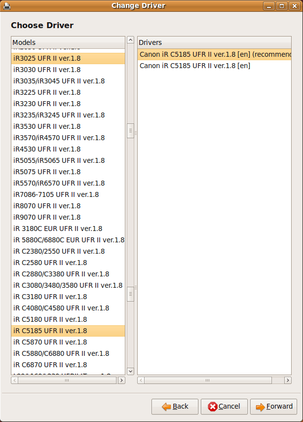 In choosing driver, there is no 3300, if you randomly pick one, it may raw dump your job. C5185 is available.