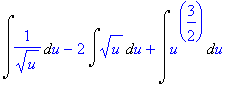 Int(1/(sqrt(u)),u)-2*Int(sqrt(u),u)+Int(u^(3/2),u)