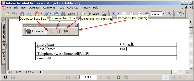 typewriter tool in adobe acrobat pro 9