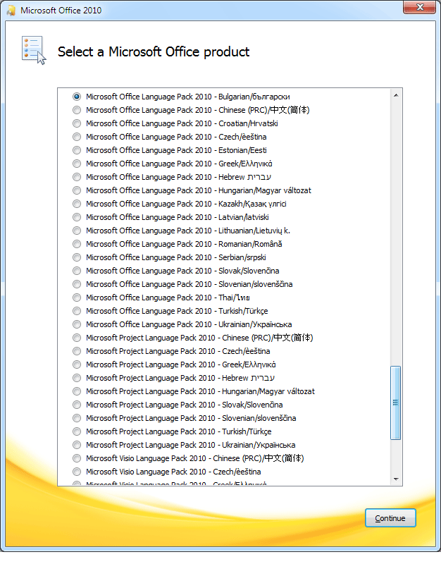 Microsoft office language pack. Office language not selected.