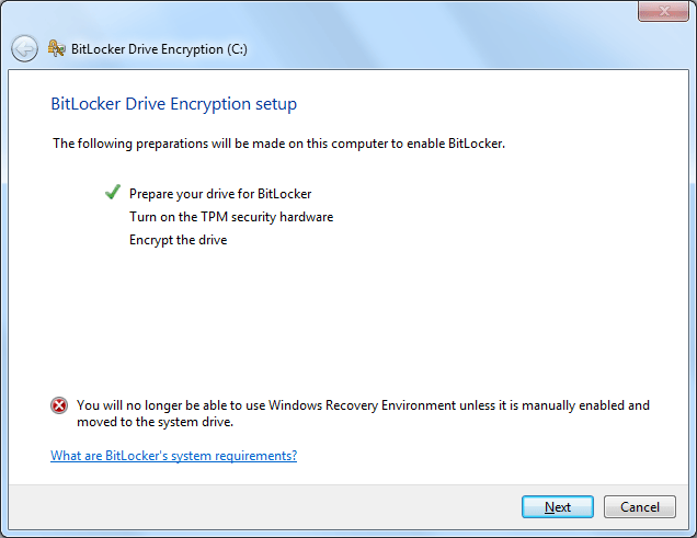 configure windows recovery environment for bitlocker
