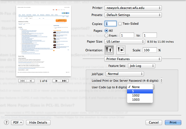 how to configure mac for ricoh job code